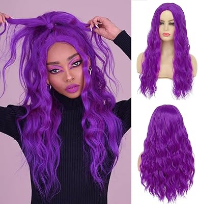 Perruque longue bouclée ondulée violette beweig pour femme, perruque de cosplay avec raie
