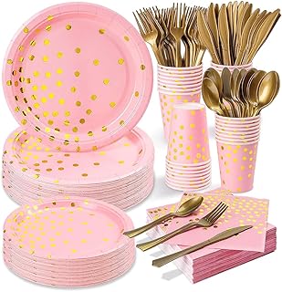 175pcs 25pcs fournitures de fête jetables noir et or avec assiettes en papier