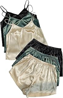 Ensemble pyjama 6 pièces en satin georglitter pour femme, haut caraco et short