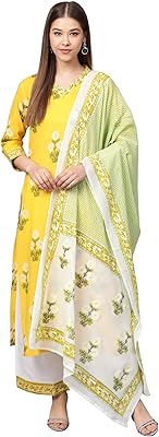 Ensemble kurta et collier imprimés en pur coton pour femme indo era (ie13ks0bk1548)