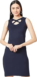 Robe courte sans manches à col rond en coton de couleur unie