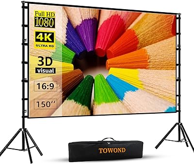 Écran de projecteur et support, écran de projection extérieur intérieur towond de 150
