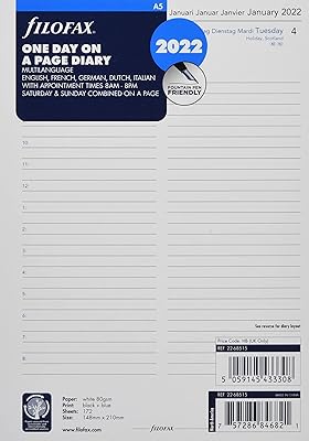 Agenda linguistique filofax a5 jour par page 5 dates 2022, blanc, 22-68515