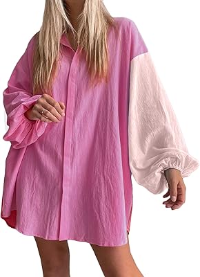 Chemise boutonnée oversize pour femme de couleurs contrastées et manches longues avec motif