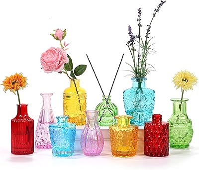 Ensemble de 10 vases à bourgeons en verre petits fleurs o