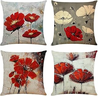 Housses de coussin 4 pièces housses de coussin à motif floral rouge