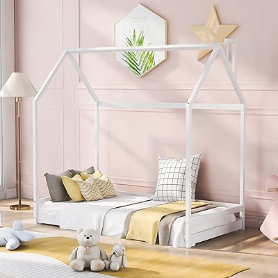 Lit double en bois tensun, cadre de lit en bois avec toit