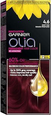 Teinture capillaire permanente sans ammoniaque garnier olia, 60 % d'huiles, 4,6 rouge foncé