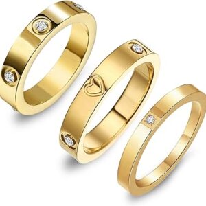 Bague d'amitié pour femmes 3 pièces, plaqué or 18 carats, zircone cubique, bague en acier inoxydable, bague de promesse de mariage, bijoux d'anniversaire, cadeaux pour femmes. Trouvez tout ce dont vous avez besoin sur Diaytar Sénégal