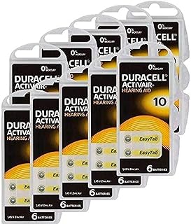 Pile pour appareil auditif duracel 60 (taille 10, jaune)
