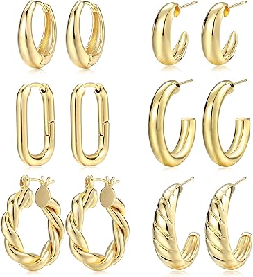 Ensemble de boucles d'oreilles créoles en or pour femme, plaqué or 14 carats
