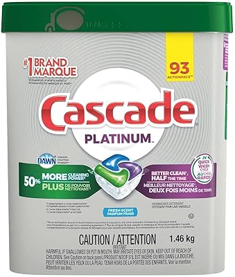 Détergent pour lave-vaisselle cascade platinum 93, parfum frais, 1,46 kg poids net