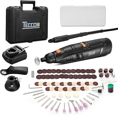 Outil rotatif sans fil teccpo 12 v, 80 accessoires, mandrin sans clé à