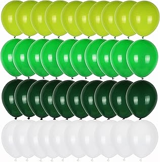 Party time - 40 ballons en latex verts et blancs avec confettis