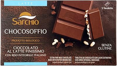 Barres de chocolat au lait extra fin sarchio chocosoffio avec riz brun soufflé