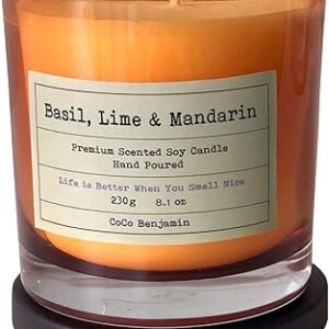 Bougie de soja coulée à la main très parfumée (basilic, citron et mandarine) 8,1 oz, 100 % soja. Diaytar Sénégal : Diversité produits, unité de prix bas