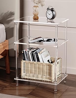 Table d'appoint en acrylique transparent à 3 couches pour salon, bureau, couloir, chambre