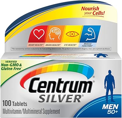 Comprimé de supplément multivitaminé/minéral centrum silver men (100 unités) vitamine d3, 50 ans