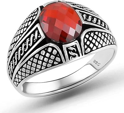 Bague de luxe en argent sterling 925 avec rubis ovale et zircone cubique