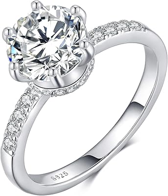 Bague de fiançailles kings en argent sterling 925 avec zircone cubique ronde scintillante