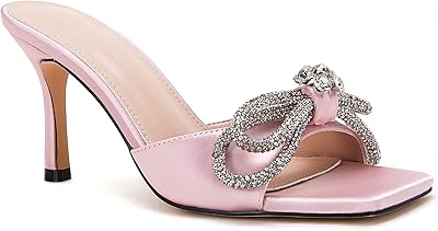 Sandales à talons carrés pour femmes, bout ouvert, pantoufles à double nœud, talon