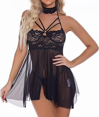 Femmes lingerie sexy dentelle transparente chemise de nuit dos nu vêtements