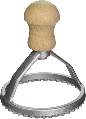 Timbre à raviolis rond en aluminium epcotsbay avec manche en bois de hêtre