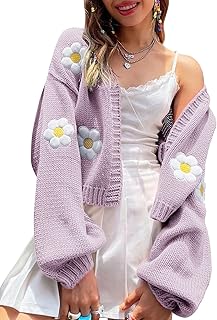 Pull tricoté floral à manches longues et ouvert sur le devant pour femme