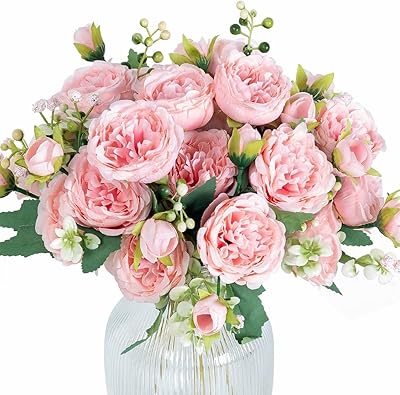 5 têtes de pivoines en rayonne pure faites à la main, décoration réaliste