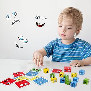 Mepigen cubes d'expression en bois assortis, jouets puzzle pour activer le cerveau, blocs