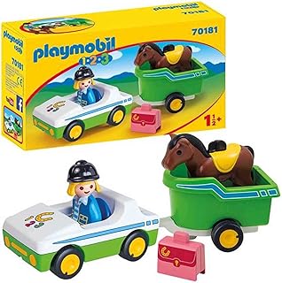 Ensemble de jouets playmobil wagon avec remorque à chevaux 70181 1.2.3