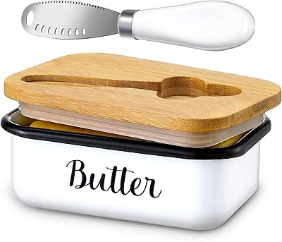 Beurrier avec couvercle et couteau frisé pour table récipient en métal
