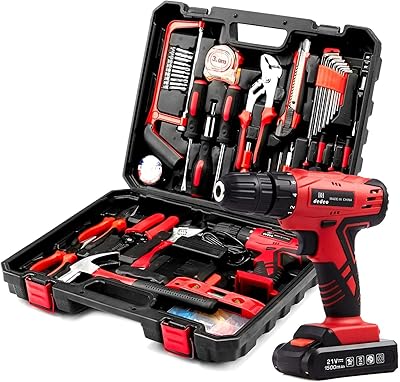 Ensemble d'outils avec perceuse sans fil, ensemble d'outils électriques ménagers avec outils manuels
