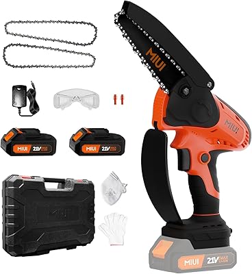 Mini tronçonneuse miwei, tronçonneuse portative sans fil avec deux batteries et deux chaînes