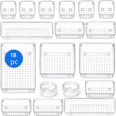 Sevendot7 ensemble d'organisateurs de tiroirs 18 pièces plateaux en acrylique transparent pour le rangement
