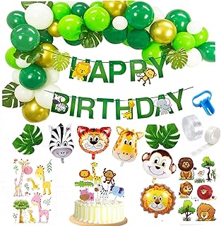 Décorations d'anniversaire sur le thème de la jungle highland 64 pièces - bannière