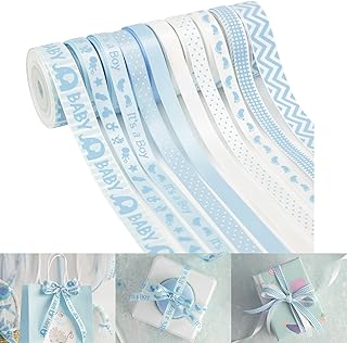 Hohuang ruban bleu bébé pour fête prénatale ruban de satin imprimé