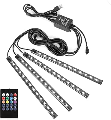 Bande lumineuse led pour voiture, 4 pièces 48 lumières intérieures usb led, bande