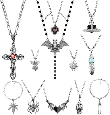 Ensemble de 12 colliers gothiques grunge y2k, accessoires de bijoux, colliers gothiques, croix