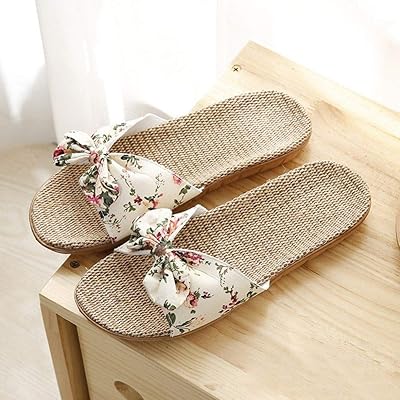 Tongs en lin pour femmes tongs de plage avec nœud papillon