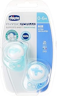 Sucette chicco physio air en silicone 0-6 mois, 2 pièces - bleu