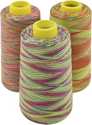Fil à coudre polyvalent en polyester arc-en-ciel, 3 cônes 3 000 mètres