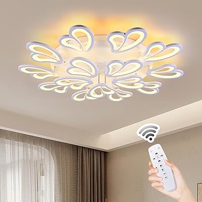 Plafonnier led moderne, plafonnier acrylique à intensité variable, lustre à fleurs en métal