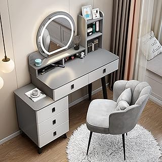 Bureau de coiffeuse moderne avec lumières et miroir grande tiroirs banc
