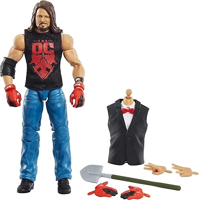 Figurine de la collection wwe aj styles wrestler avec chemise d'entrée et pièces