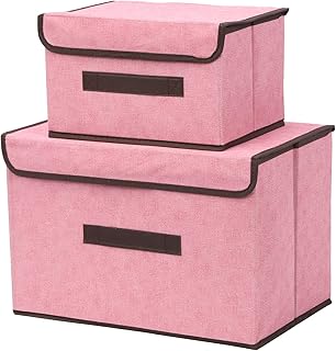 Supit 3 pièces ensemble de bacs de rangement pliables en lin rose
