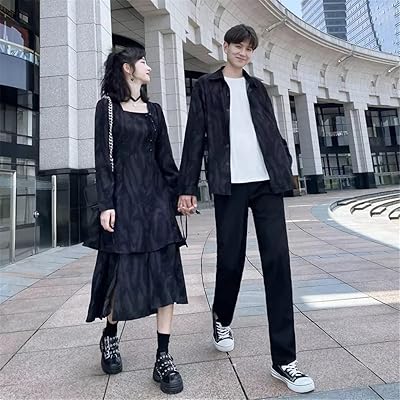 Ensemble de vêtements assortis pour couples, robe noire pour l'université, chemises coréennes à