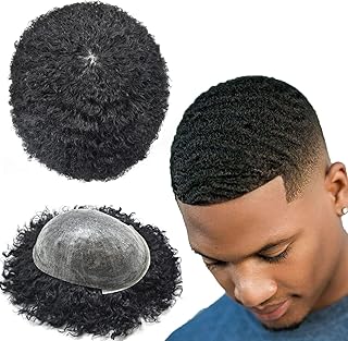 Toupet afro pour hommes noirs, cheveux humains brésiliens bouclés, postiche afro-américaine ondulée