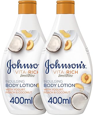 Lait pour le corps riche vita johnson's, smoothies, yaourt, pêche et noix