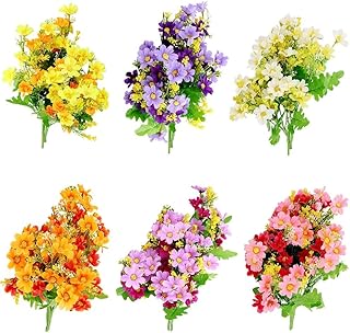 Paquet de 6 fleurs artificielles en soie couleurs arbustes verts résistants aux uv